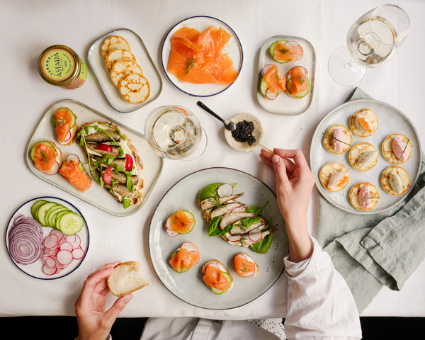 Salmon, caviar and taramas aperitif