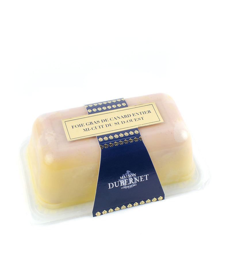 Semi-cooked duck foie gras in logs