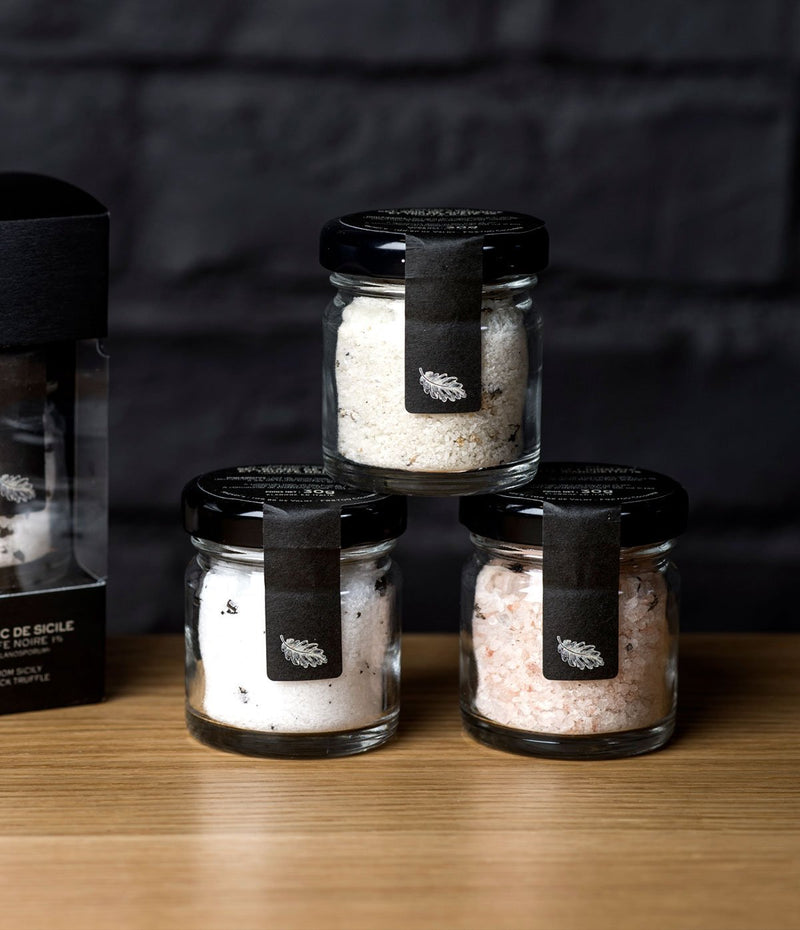 Boxed set of three mini-salts with truffles